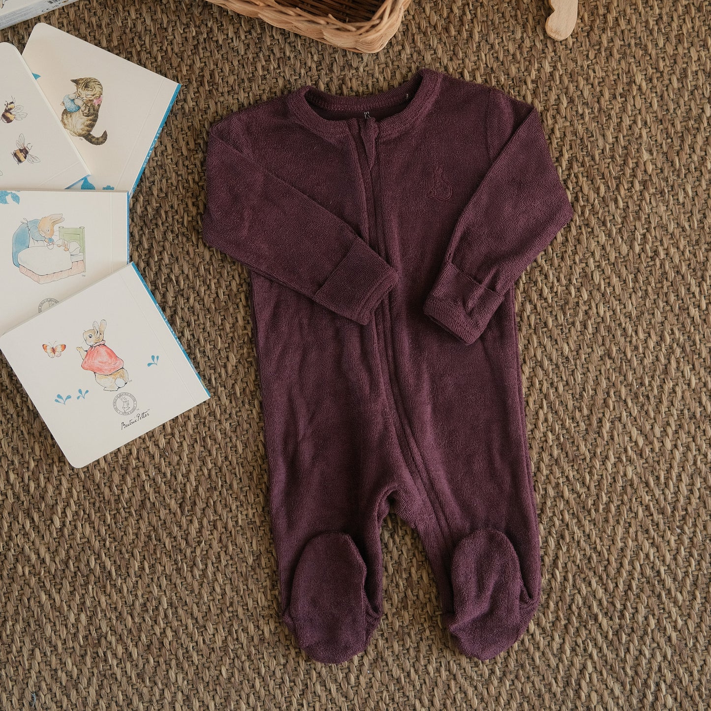 Winter Plush Zip-Up Onesie in Plum