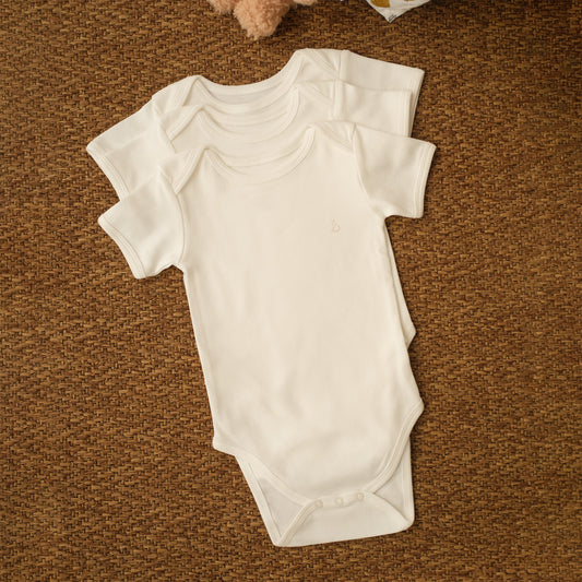 Short-Sleeved Bodysuit in Milk - Bundle of 3