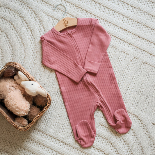 Solid Rose Zip-up Onesie