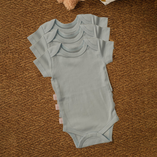 Short-Sleeved Bodysuit in Sky Blue- Bundle of 3