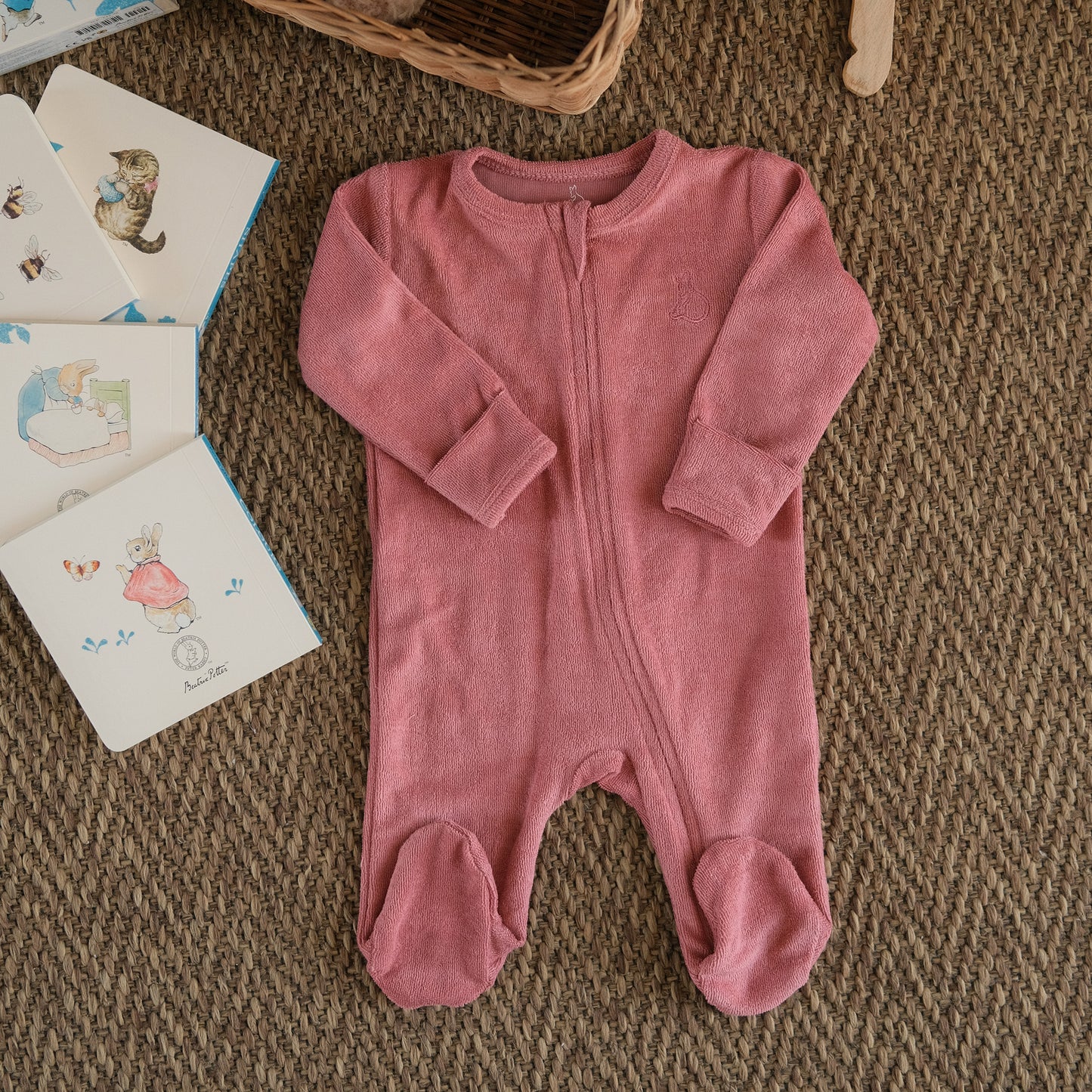 Winter Plush Zip-Up Onesie in Rose