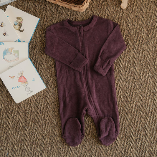 Winter Plush Zip-Up Onesie in Plum