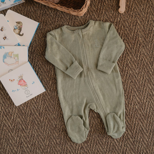 Winter Plush Zip-Up Onesie in Forest
